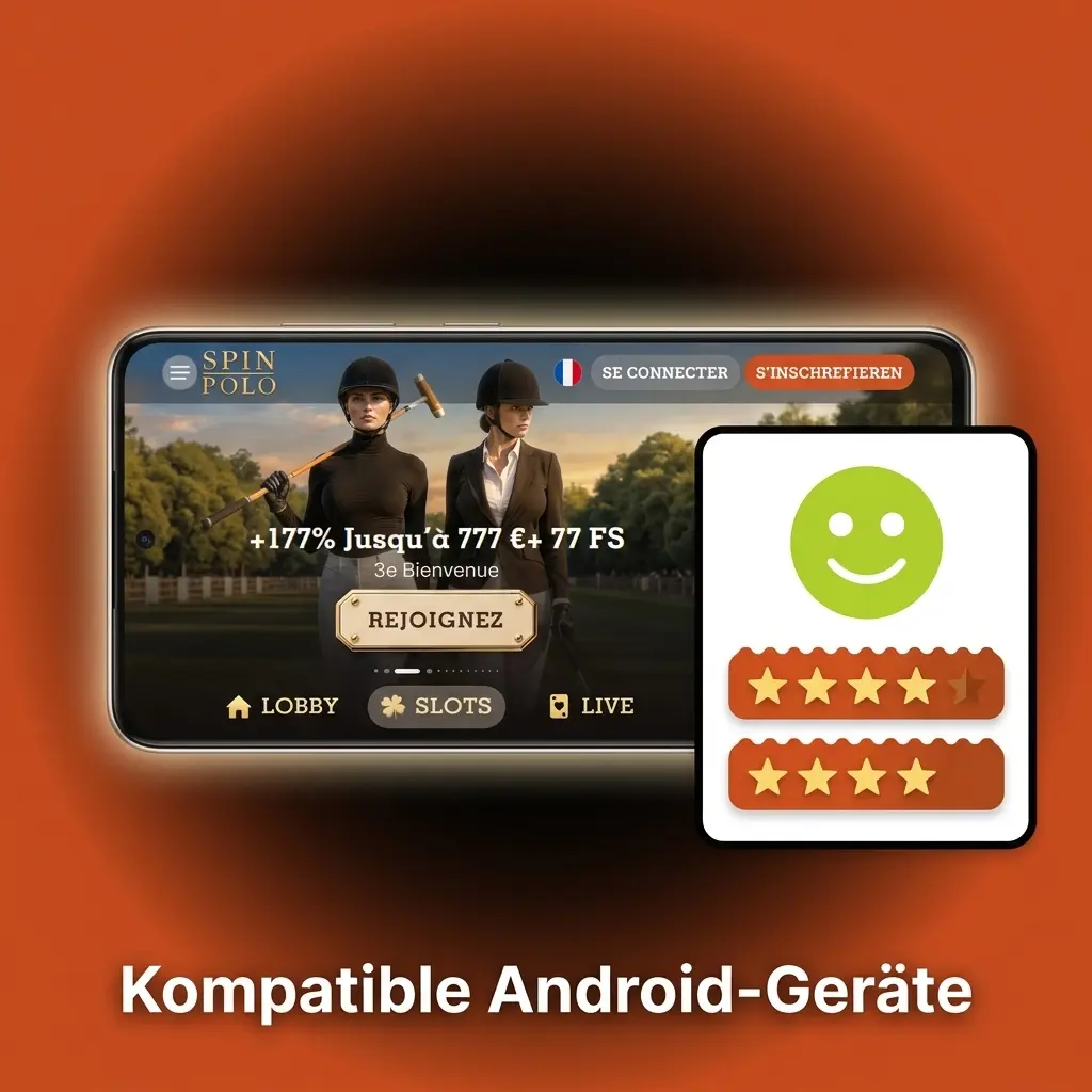 Kompatible Android-Geräte für die SPIN POLO App: Samsung, Google Pixel, Xiaomi, OnePlus, Huawei, Sony, Motorola
